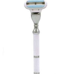 Parker Deluxe Triple Blade Razor for Women–Compatible with Gillette Venus or Gillette Mach 3 Cartridges–5.5 Inch Textured Brass Frame Handle-One Gillette Venus Cartridge Included