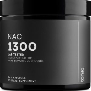 Toniiq 1300mg NAC - 4 Month Supply - Min. 98%+ Tested Purity - Ultra High Strength Bioavailable NAC Cysteine Supplement - 240 Vegetarian N Acetyl Cysteine Capsules -Lab Tested TQ