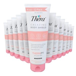 Thera Calazinc Body Shield Barrier Cream with Calamine and Zinc [12-Pack] - Incontinence Skin Protectant Ointment, Diaper Rash, Scented - 4 oz